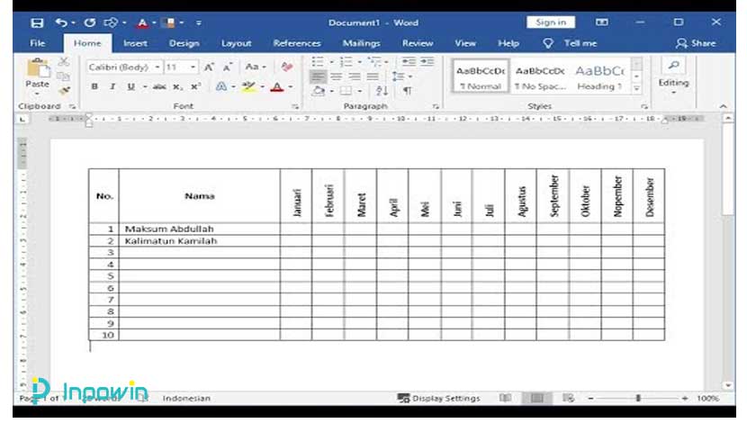 Cara Membuat Teks Rata Tengah secara Vertikal pada Tabel dokumen Microsoft Word