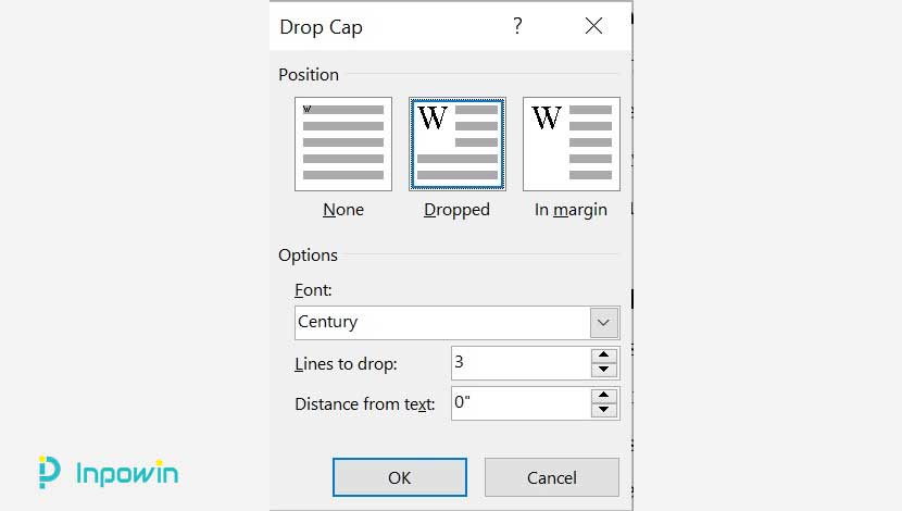 Cara Mengedit Drop Cap - Dropped dengan Kotak Dialog Drop Cap