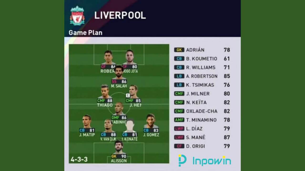 Formasi + Taktik PES 2023 Liverpool